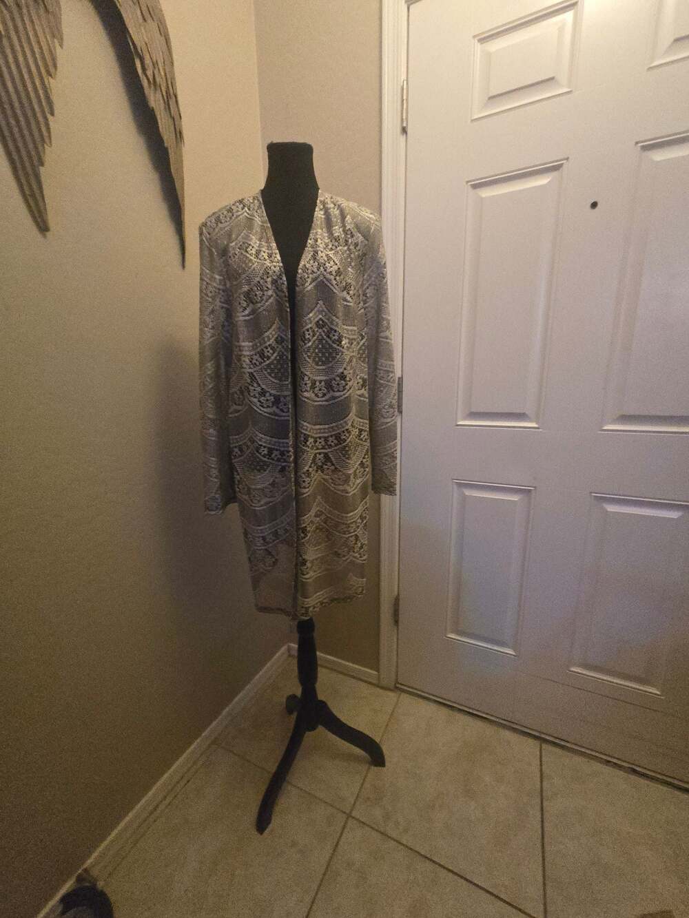 Vintage Onyx Nite Wendye‎ Chaitin Geometric Boho Duster Cardigan Long Y2K